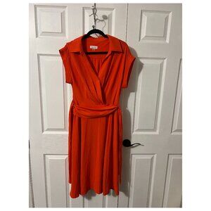 Calvin Klein Orange Midi Dress Size 12 Elastic Waist Flowy